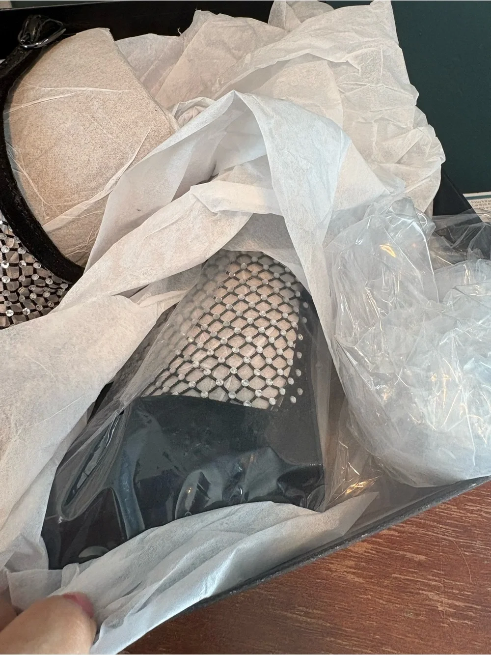 Nine West Black Crystal Mesh Platform Slingback Heels